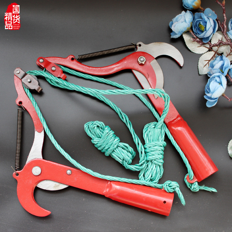 园林五金工具园艺高空修枝剪果树剪红色3省力单滑轮带绳高枝剪刀