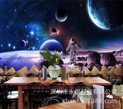 宇宙星空科幻主题太空宇航员火星壁画壁纸定制 现代3d主题餐厅