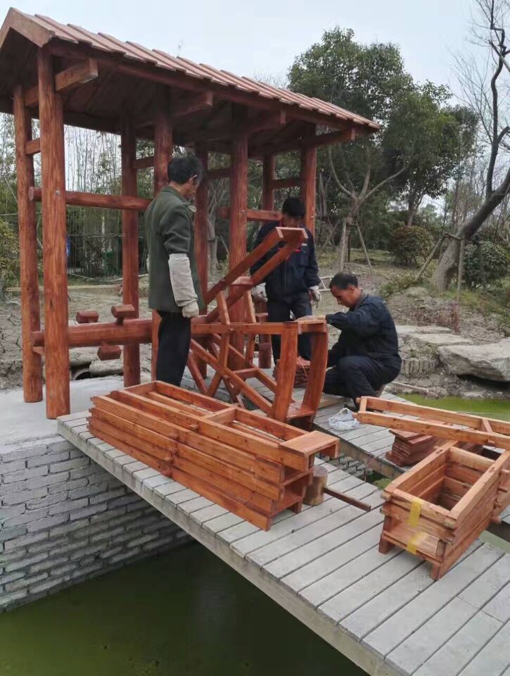 【厂家直供】纯手工景观水车 仿古水车 脚踏圆形水车