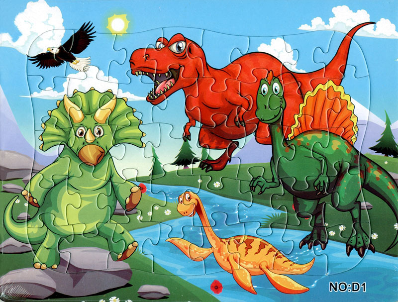 新款优质 40片可爱q版卡通恐龙侏罗纪动物平面纸制拼图 8款一套