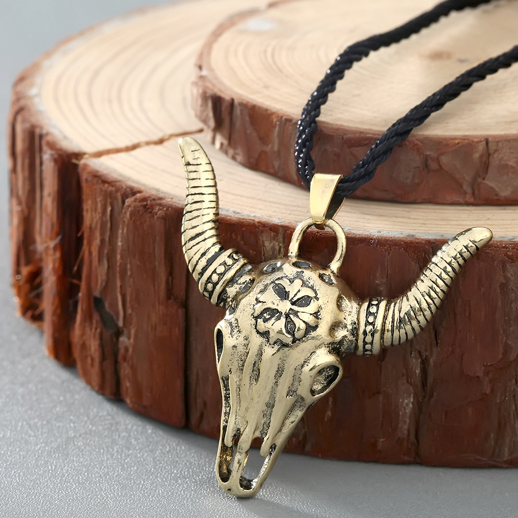 qiming 朋克动物羊头吊坠项链 复古古青铜古银色百搭配饰