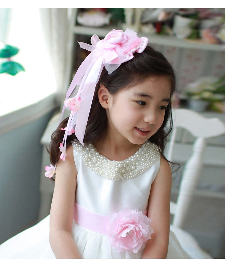 韩版儿童头饰 公主婚纱礼服配饰发品 白色粉色大蝴蝶结女童头纱