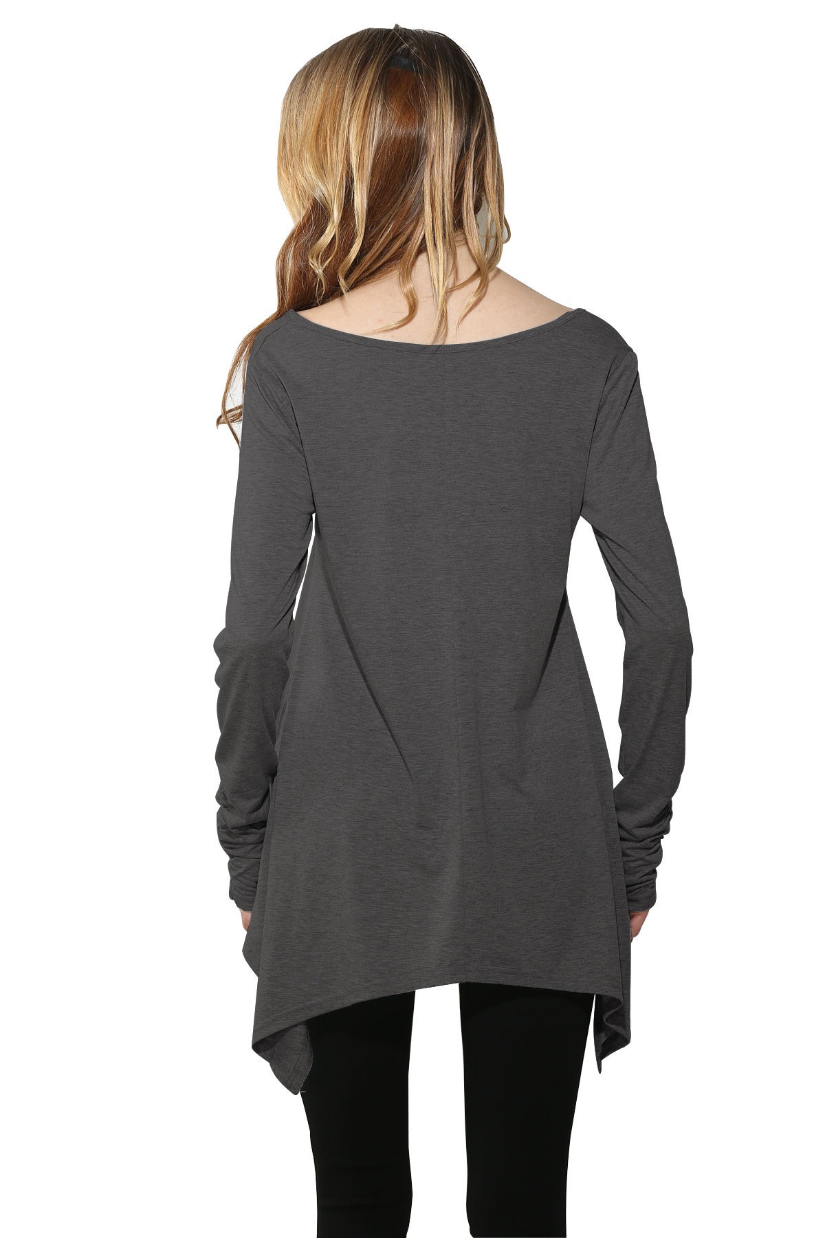 2018早春t恤ebay亚马逊欧美宽松不规则下摆套指长袖衣服女