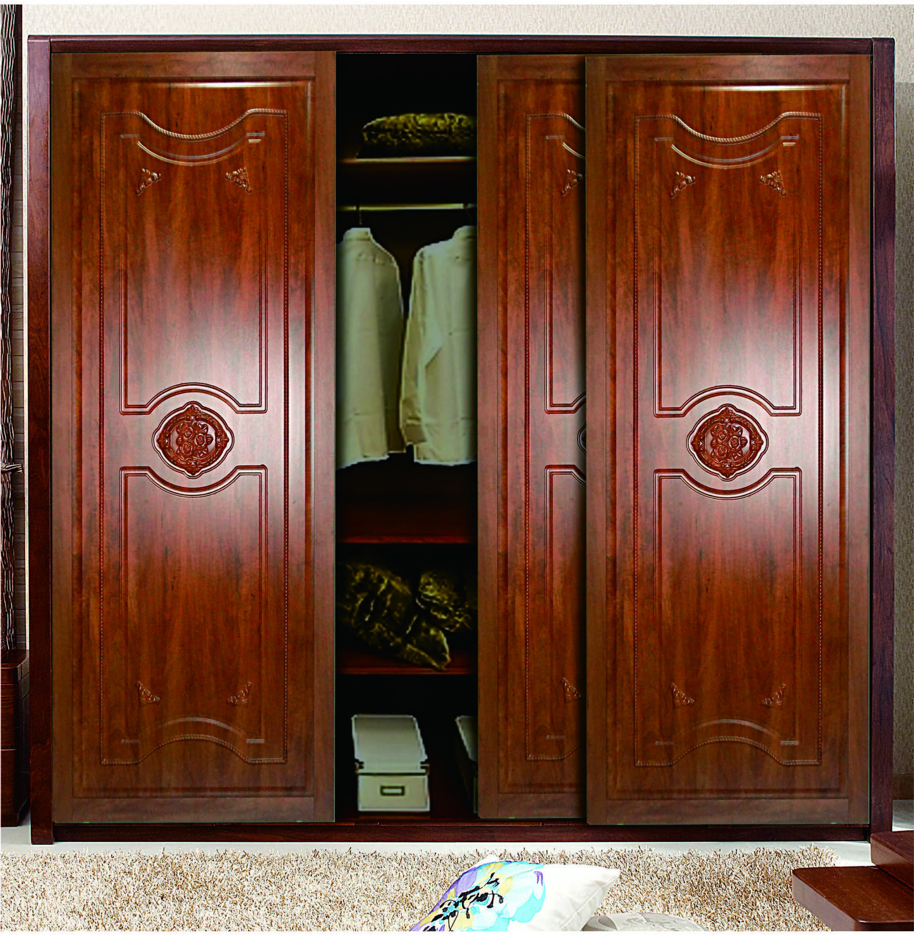 板式整体衣柜 卧室组合 移门推拉门 中式复古 全屋定制家居