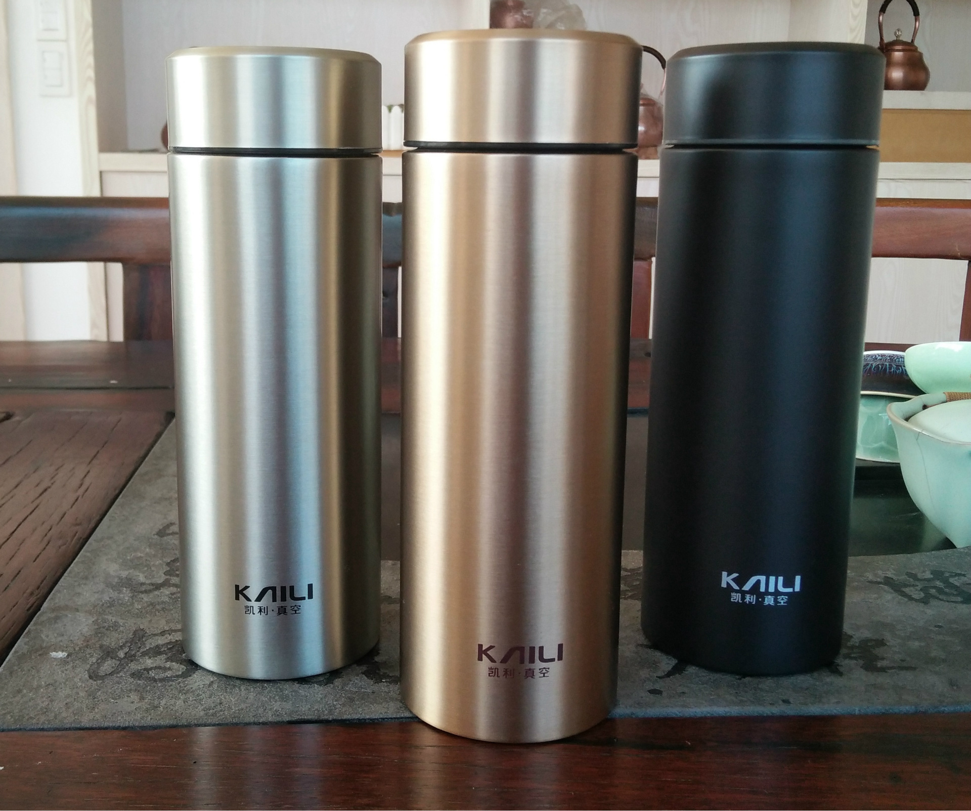 凯利三色便携真空商务办公礼品杯304不锈钢中式直身杯保温杯425ml