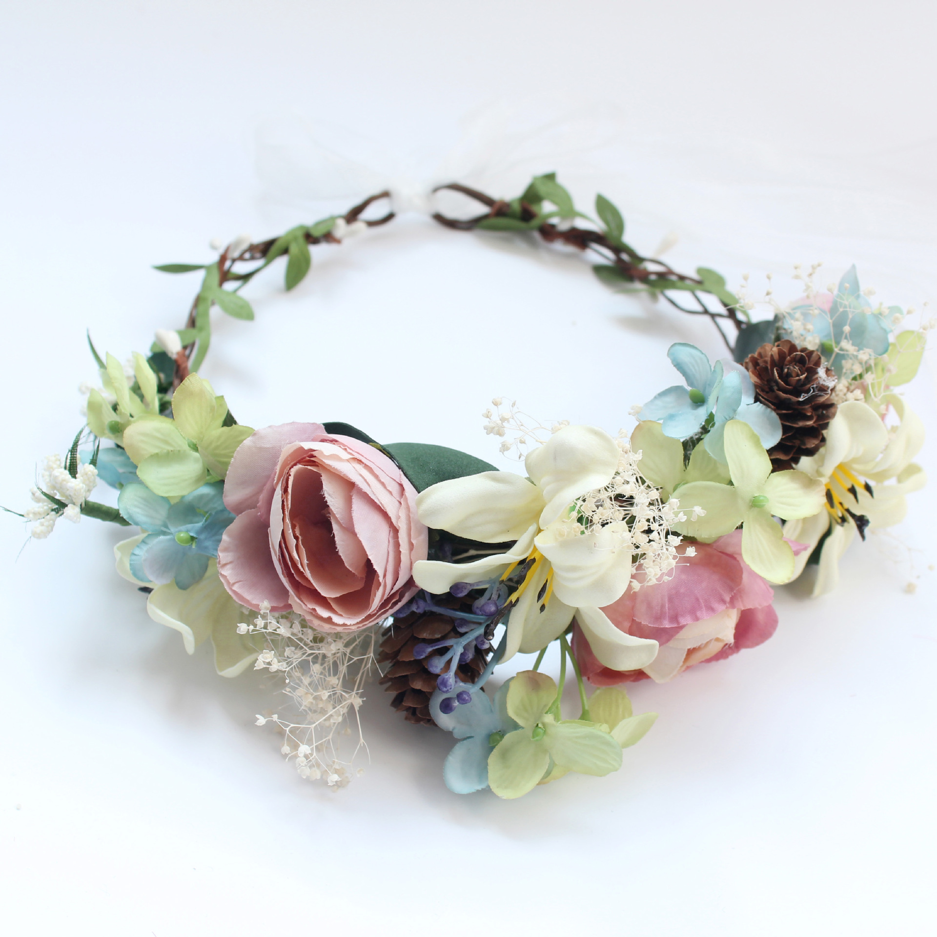 新娘玫瑰花环批发森系儿童花环头饰女孩发箍新娘海边拍照发饰