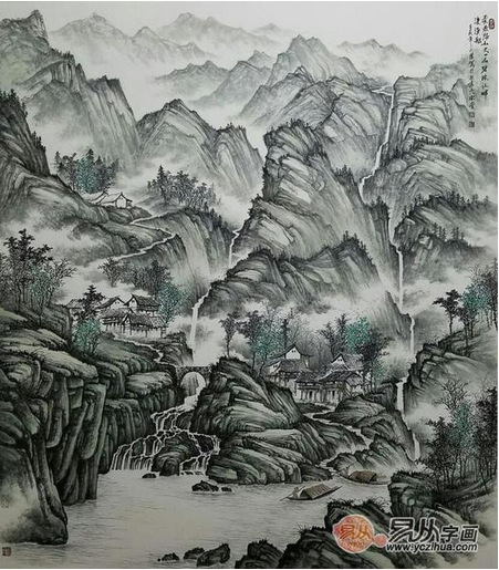 吴大恺精品焦墨山水画作品《飞泉隔山又一山》 作品来源:易从网
