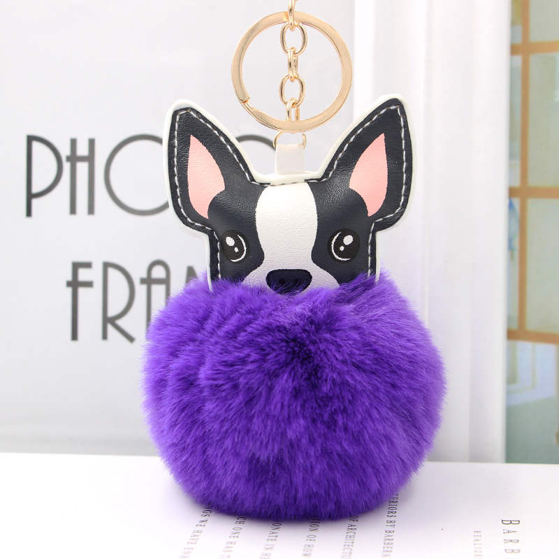 Koorol Fur Cartoon Puppy Fur Ball Keychain Creative Plush Handbag Pendant Imitation Rex Rabbit Furry Ball Decorations