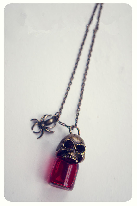 暗黑系 哥特式 复古 骷髅 蜘蛛 血瓶 项链 万圣节礼物 外贸饰品