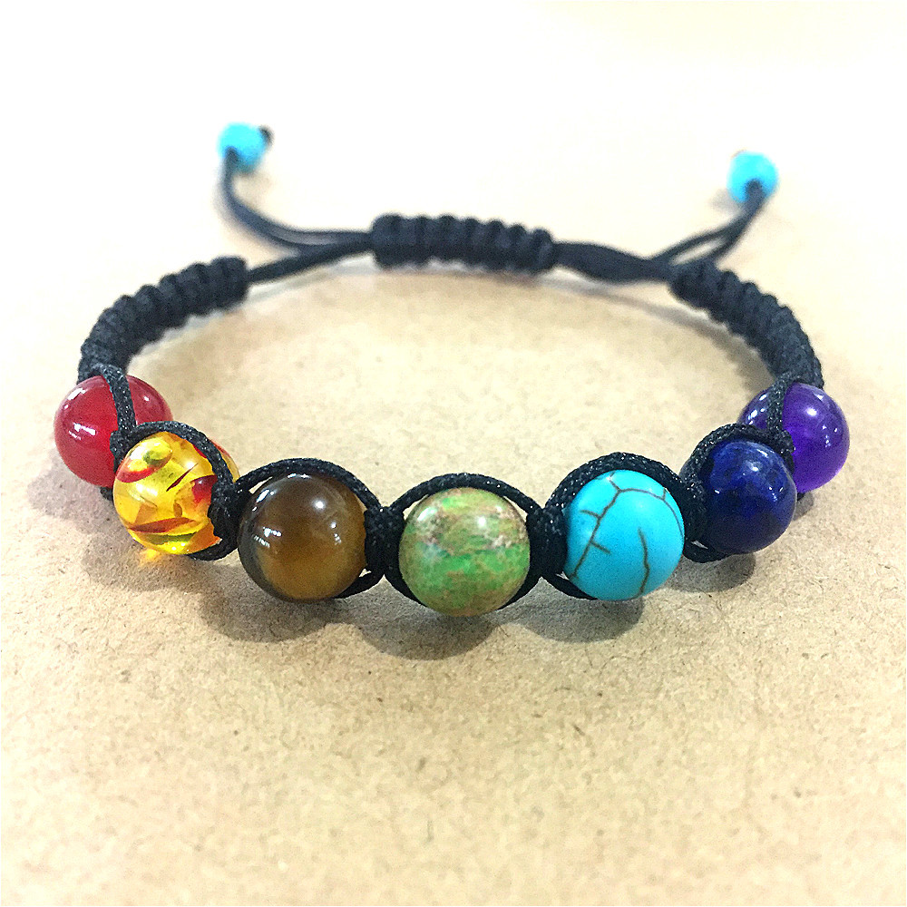 速卖通8mm七彩天然石头手链编织手链