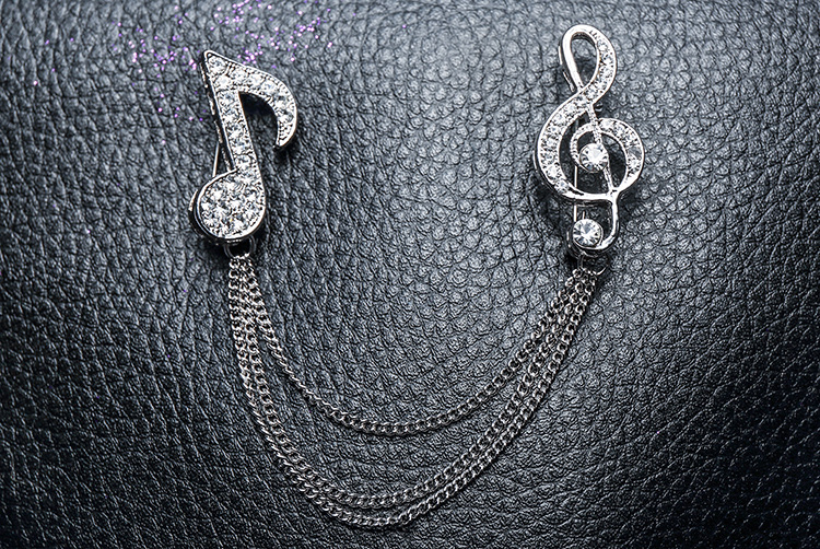 韩国日韩镶钻流苏双音符个性演出装饰配饰女 时尚复古别针胸针男