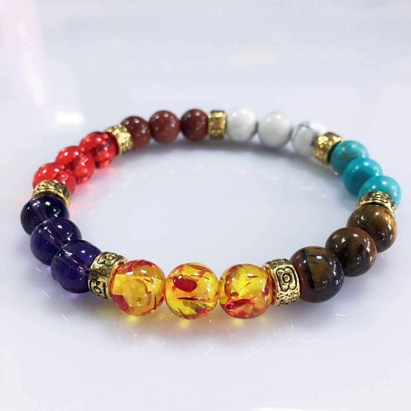 lazada爆款彩色天然石佛珠手链 珠子手链弹力线手链热销饰品