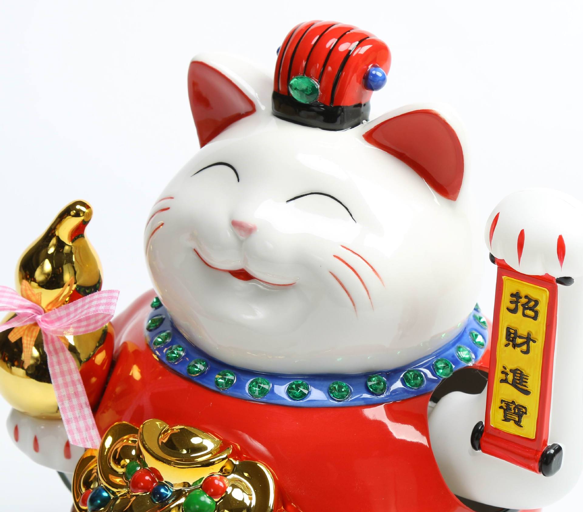 万亿堂中国风陶瓷摇手招财猫 11寸聚宝盆开业礼品摆件