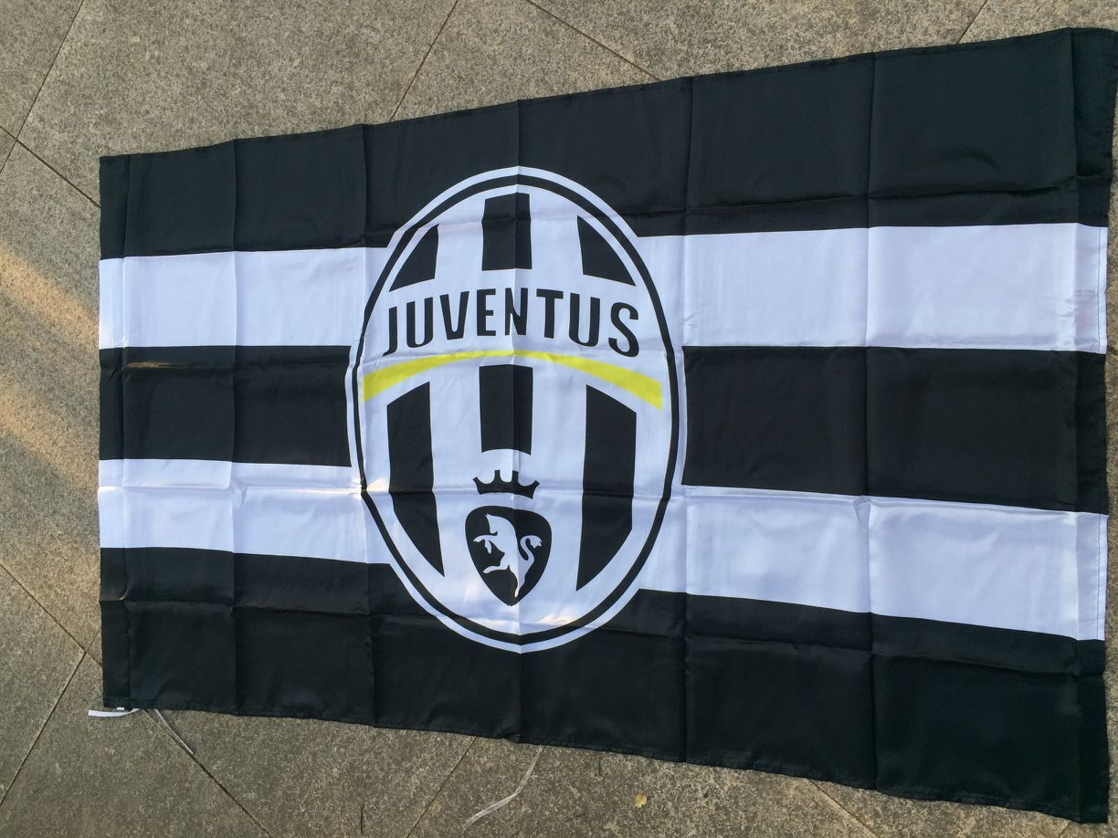 4号英超足球俱乐部尤文图斯队旗足球队色丁旗帜150x90cm挂旗