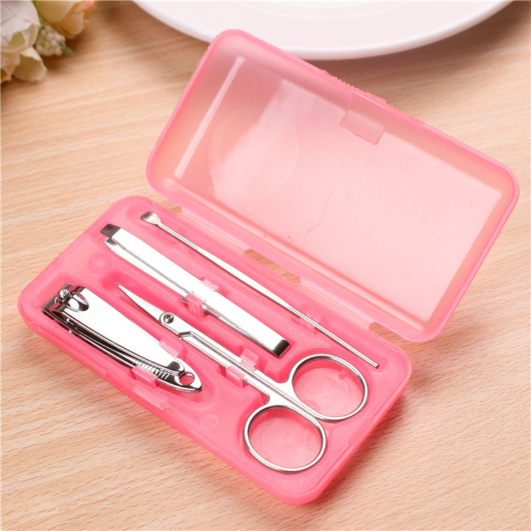 W5104 Stainless Steel Nail Beauty Tool Set Plastic Box Nail 4-Piece Set Nail Scissors Nail Clippers Four-Piece Set