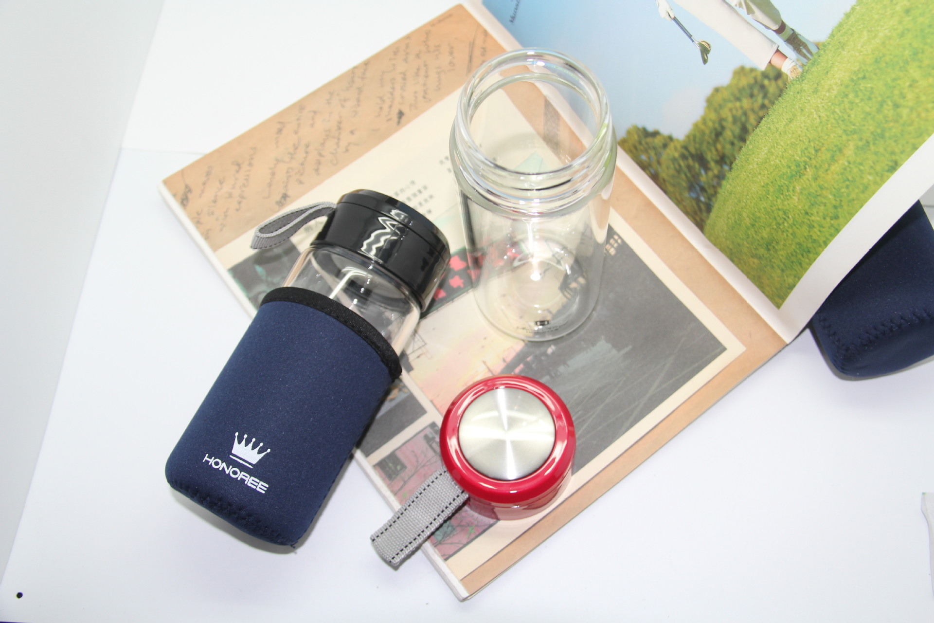 华象2017新款耐高温单层玻璃杯155带杯套随手杯透明玻璃杯可定制