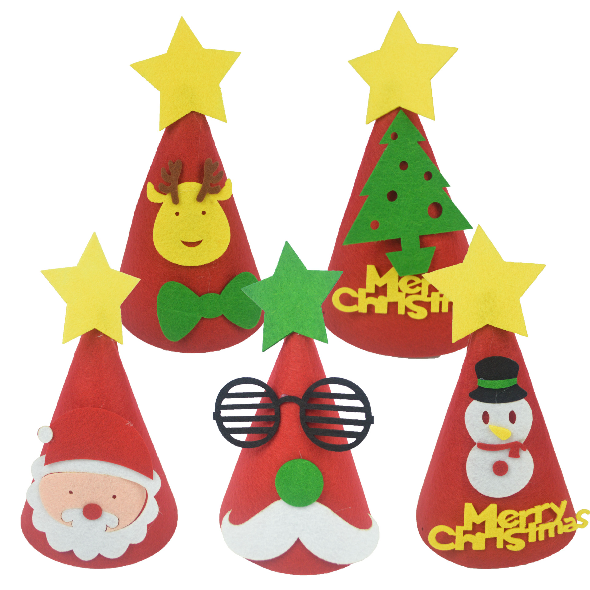 圣诞节装饰品diy纸质圣诞帽儿童卡通尖角帽幼儿园手工帽子材料包