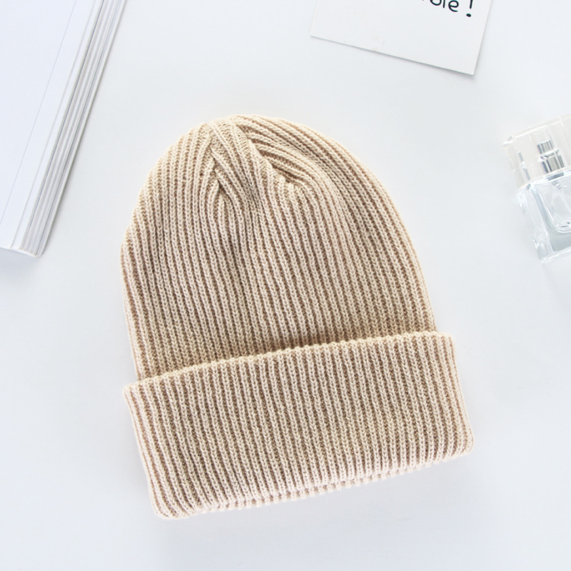 Winter Warm Thickened All-Matching European and American Dome Knitted Hat Curling Fashion Hat Solid Color Pullover Adult Woolen Cap