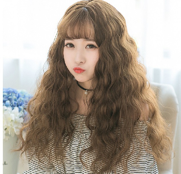 萌泰假发空气刘海玉米烫假发套 新款蓬松时尚可爱长卷发批发