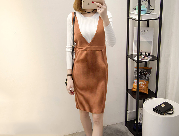 韩版修身显瘦v领吊带背心裙外穿秋冬无袖针