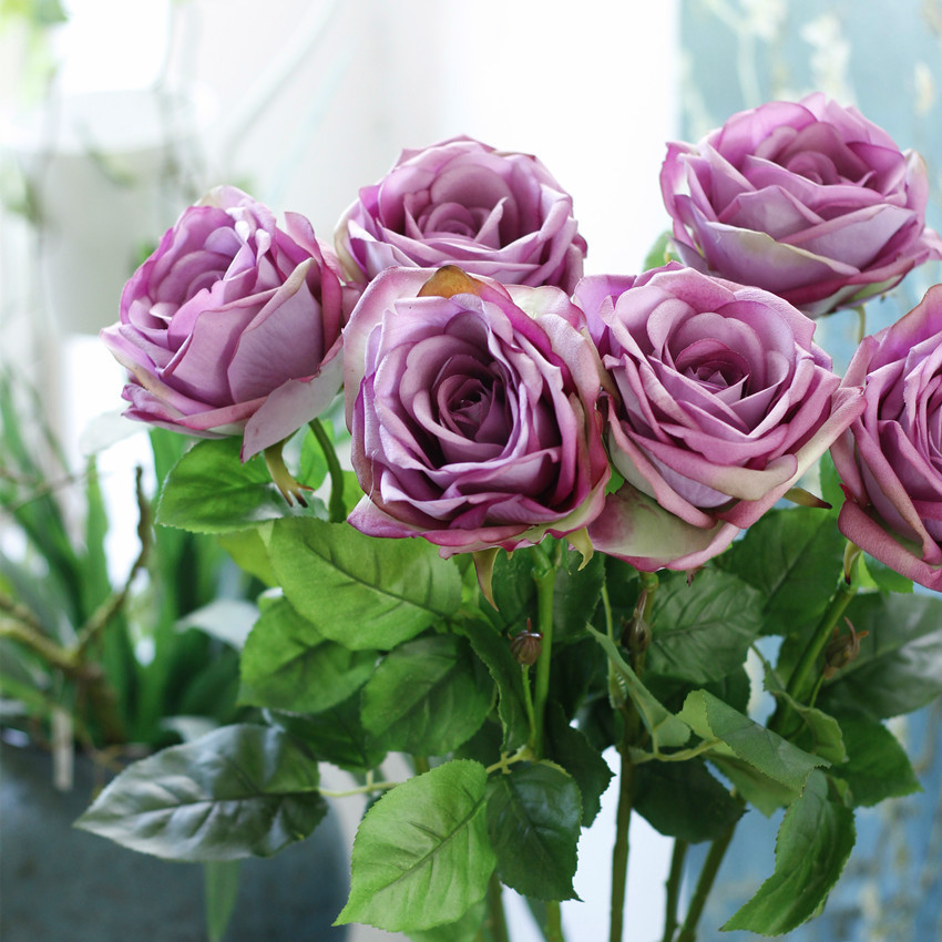 星系列 仿真花单枝手感皇后玫瑰 样板房家居装饰 高档婚庆玫瑰