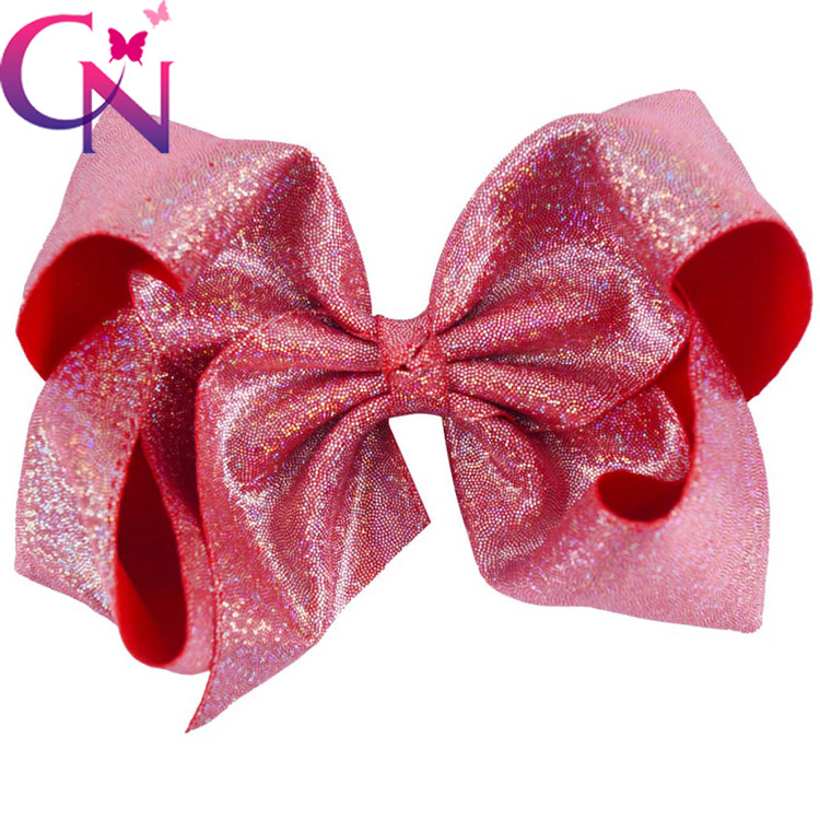 跨境爆款 jojo儿童蝴蝶结发夹 镭射亮片蝴蝶结大尺寸手工发饰批发
