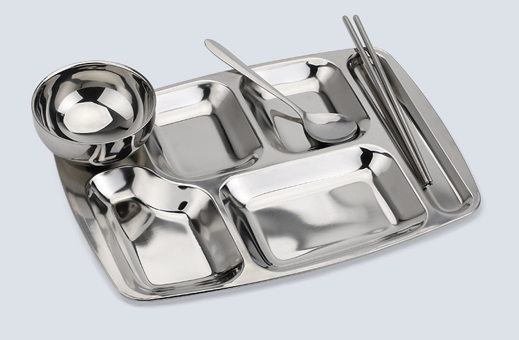 加深加厚不锈钢快餐盘学生餐具套装六格五格四格餐盘食堂分格饭盘