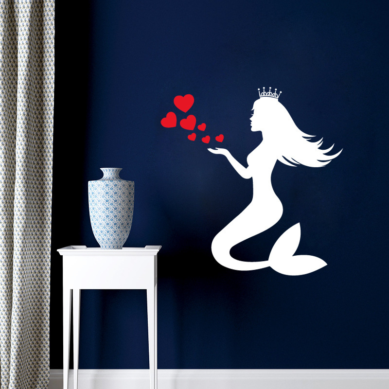 爱心美人鱼墙贴创意diy家居美化装饰壁画pvc可移除防水贴画批发
