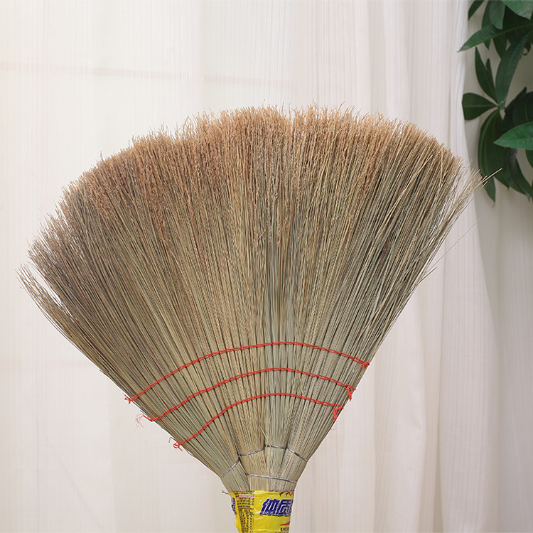 批发净苗龙须草扫把硬扫帚懒人家用木杆笤帚大扫把小笤帚手工套扫