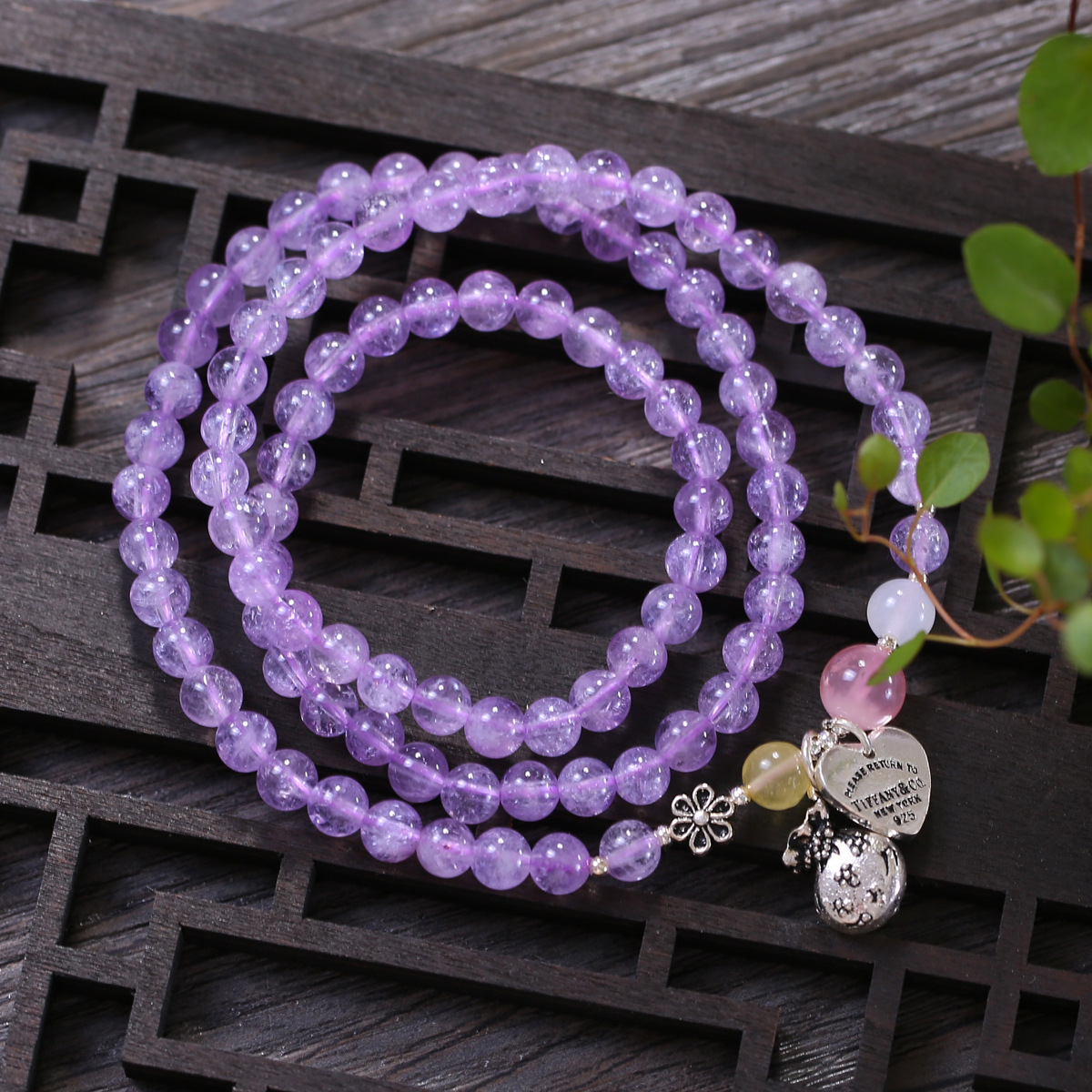 天然南非紫水晶手链三圈浅紫罗兰6mm薰衣草紫玉手链手串