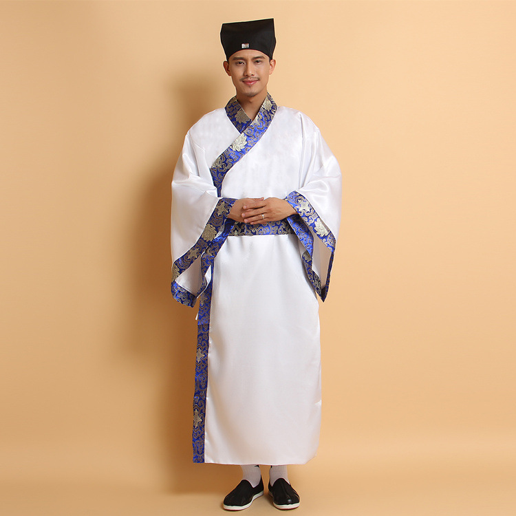 成人古装汉服演出服男 魏晋风广袖长袍 汉唐书生秀才表演服装