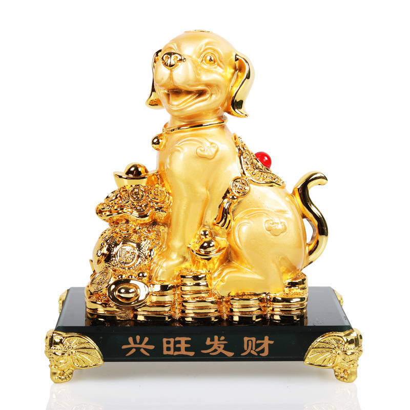 树脂工艺品招财狗摆件生肖狗年兴旺发财金色狗银行保险送客户礼