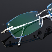 钻石切边眼镜男无框眼镜配近视镜女批发超轻纯钛眼镜架框6625平光