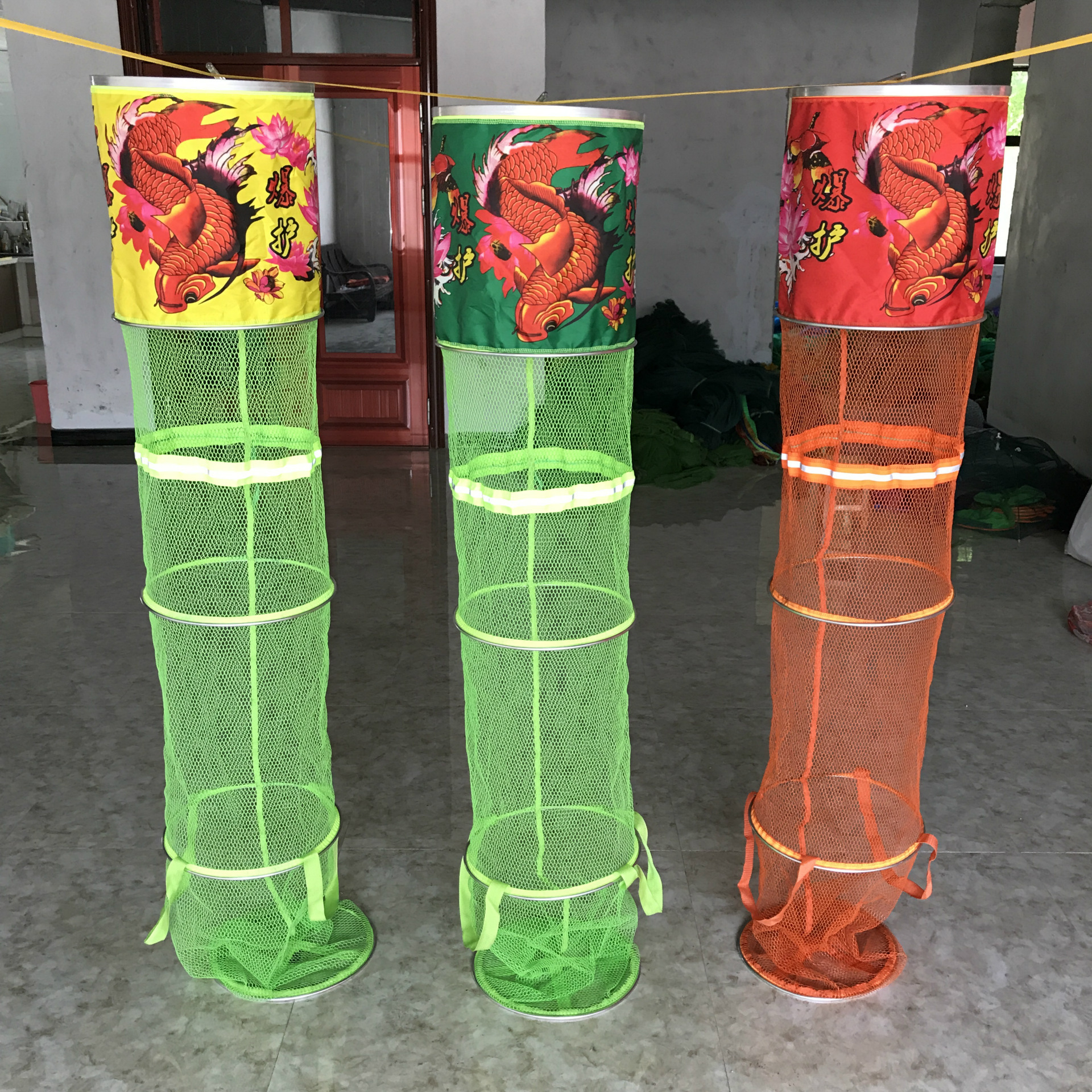 渔具批发定做高档竞技渔护铝合金卡边加厚涂胶鱼护渔网兜垂钓用品