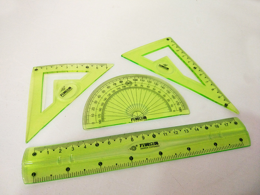批发学生软套尺 塑料软尺四件套直尺三角板量角器套装18cm尺子