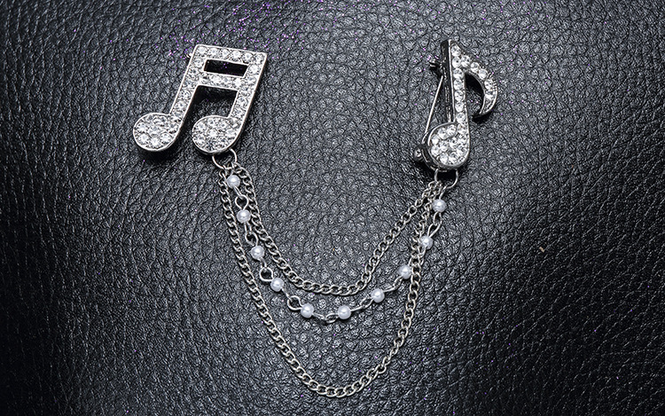 韩国镶钻手工学生双音符别针 流苏可爱外贸高档日韩女胸针创意