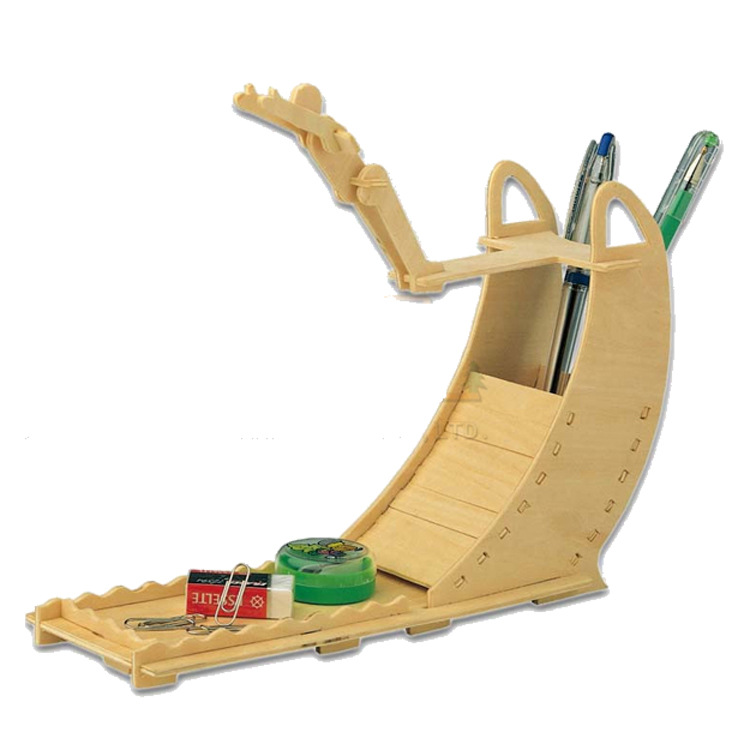 新款木制3d立体拼图儿童益智木质模型 玩具笔筒厂家批一件代发