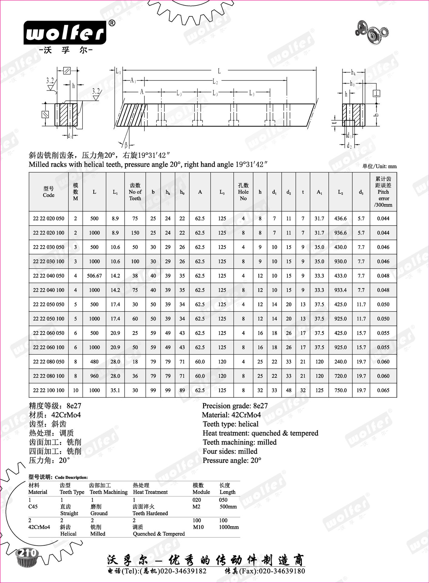 齿轮配套精密齿条不锈钢小模数斜齿条m1.5-17*17*500七级斜齿条