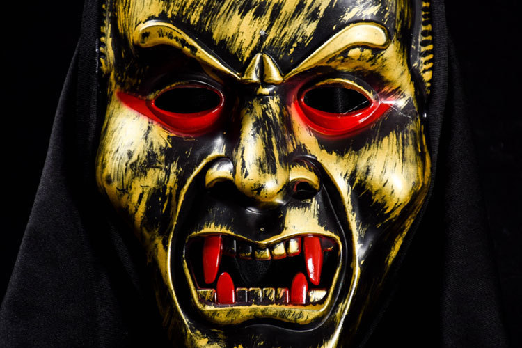 万圣节恐怖黑布套头吸血鬼面具鬼节整人道具金色獠牙复古恶魔面具