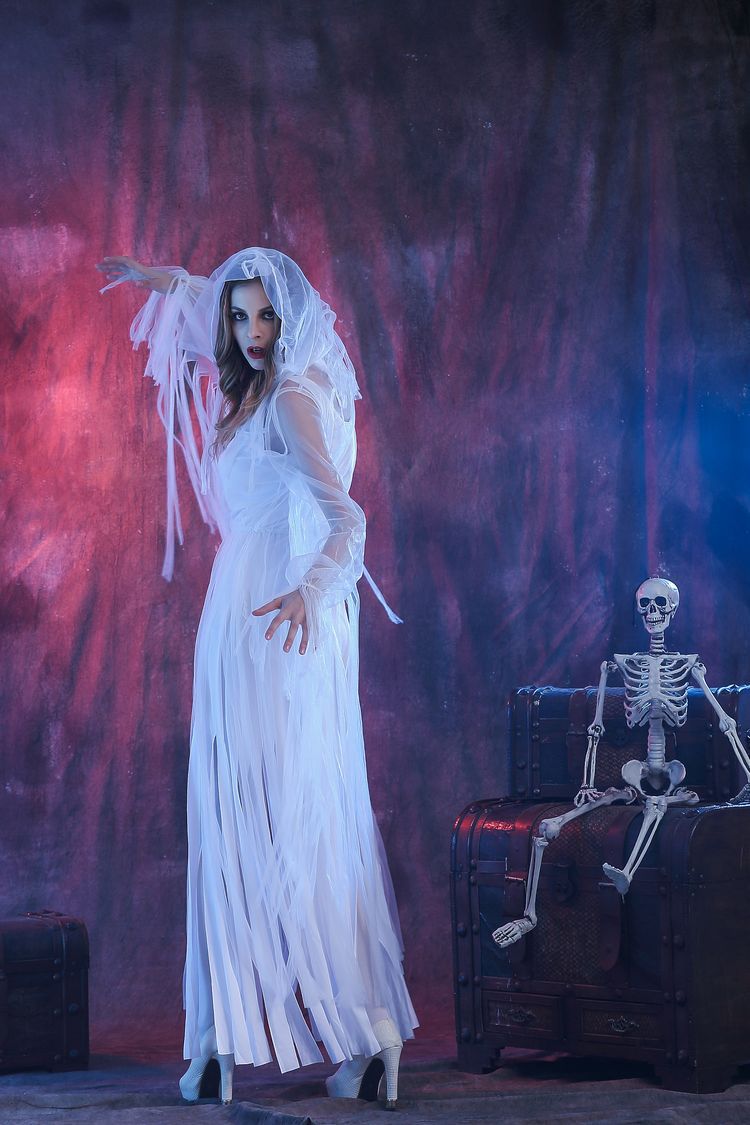 万圣节服装女鬼新娘长款扮演干僵尸吸血鬼白鬼幽灵cos演出服舞会