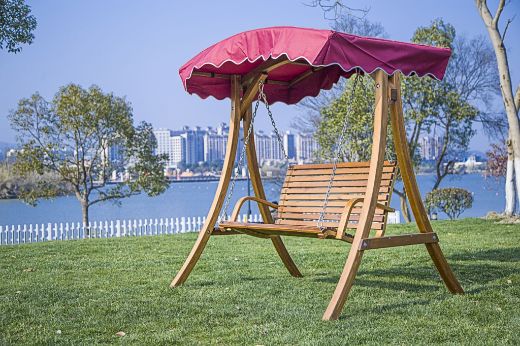 厂家直销编藤户外吊椅 庭院实木三人摇遮阳实木椅休闲吊椅