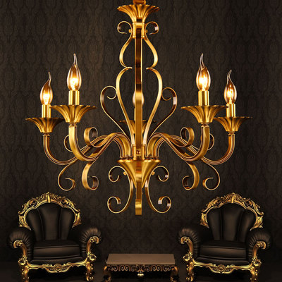 阿灯地中海全铜灯欧式铜艺术吊灯全铜蜡烛吊灯欧式客厅卧室灯9345