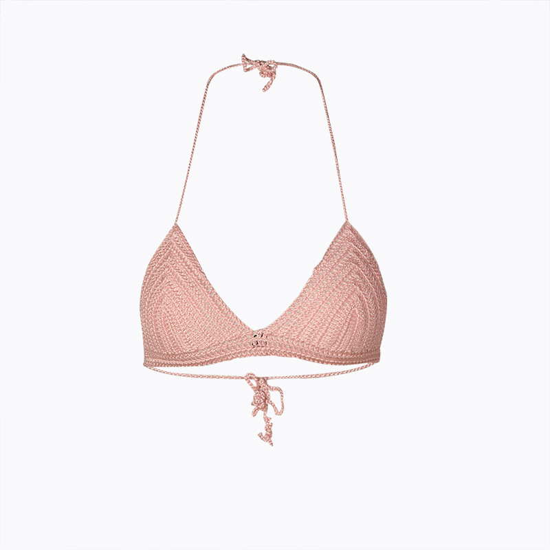 速卖通亚马逊热款欧美性感针织毛线内衣三角系带挂脖渡假毛衣胸罩