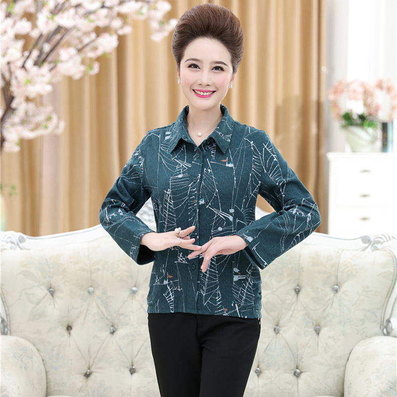 中老年妈妈装长袖全棉衬衫 优美线条大码女装亲肤透气厂家直销