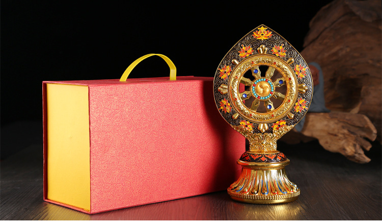 仿尼泊尔工艺 藏传佛教用品法轮宝 珐琅镀金摩尼宝 佛堂供具批发