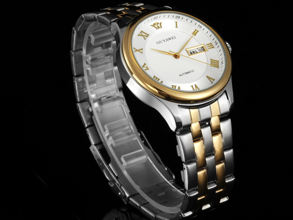 ouyawei欧亚威1329钢带男士休闲手表 自动机械表 双选双历真皮表