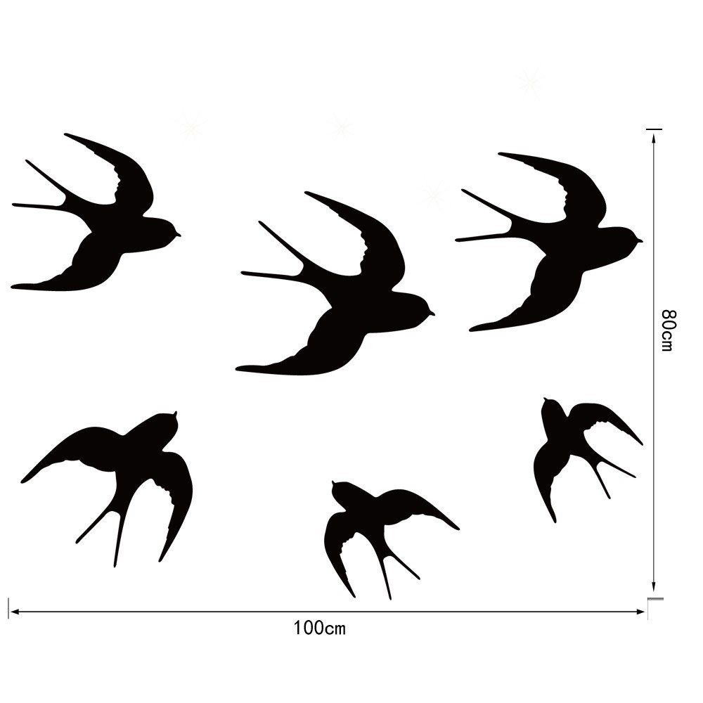diy6只燕子立体镜面墙贴环保可移除背景墙贴