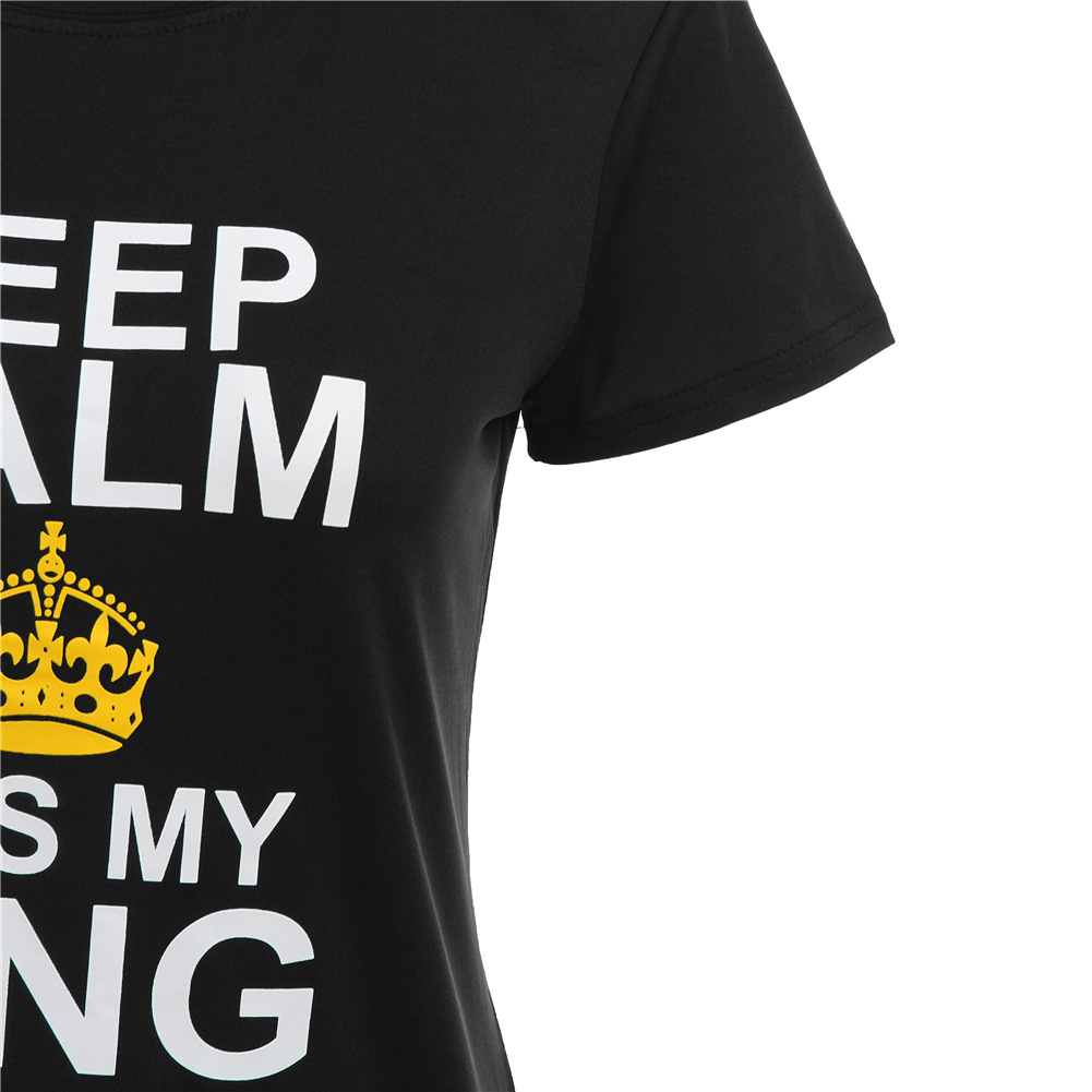 2017新款king queen字母印花t恤 速卖通爆款情侣款短袖t恤