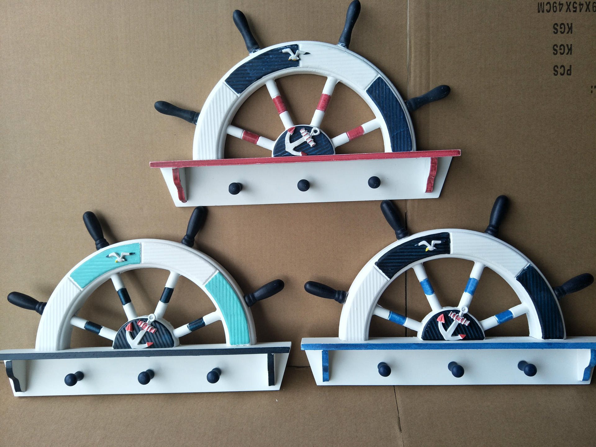 62公分地中海木质做旧立体墙面船舵半舵装饰 衣帽钥匙挂钩创意