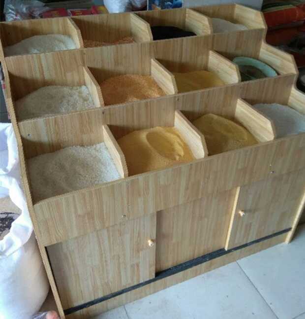 展示柜子_五谷杂粮粮油店木质米斗散货柜米粮散装食品